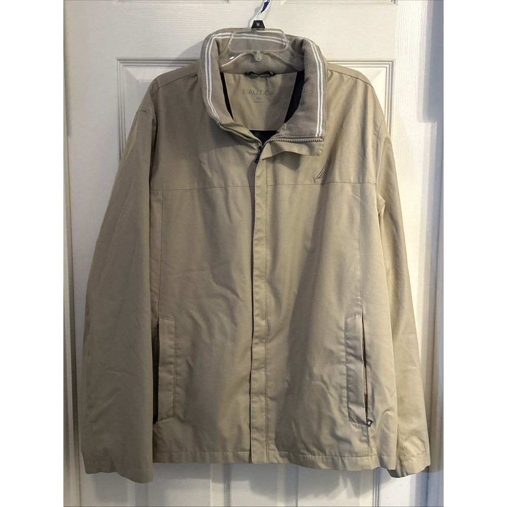 Men's sz XXL Nautica Jacket‎ Stowaway Hood Khaki Sailing Polyester
